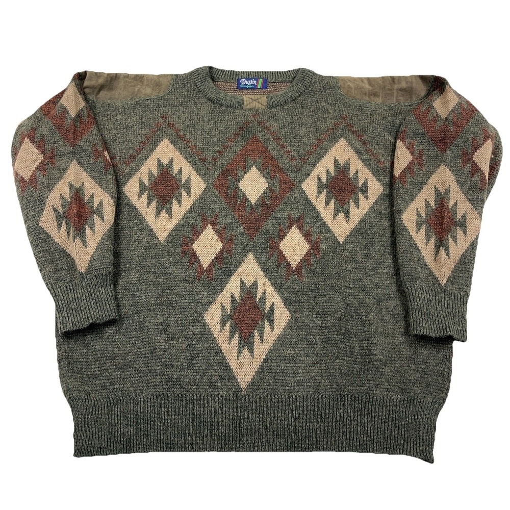 Vintage Grandpa Sweater Men XXL 2XL Wool Mohair Geometric Knit 80s‎ 90s Patch